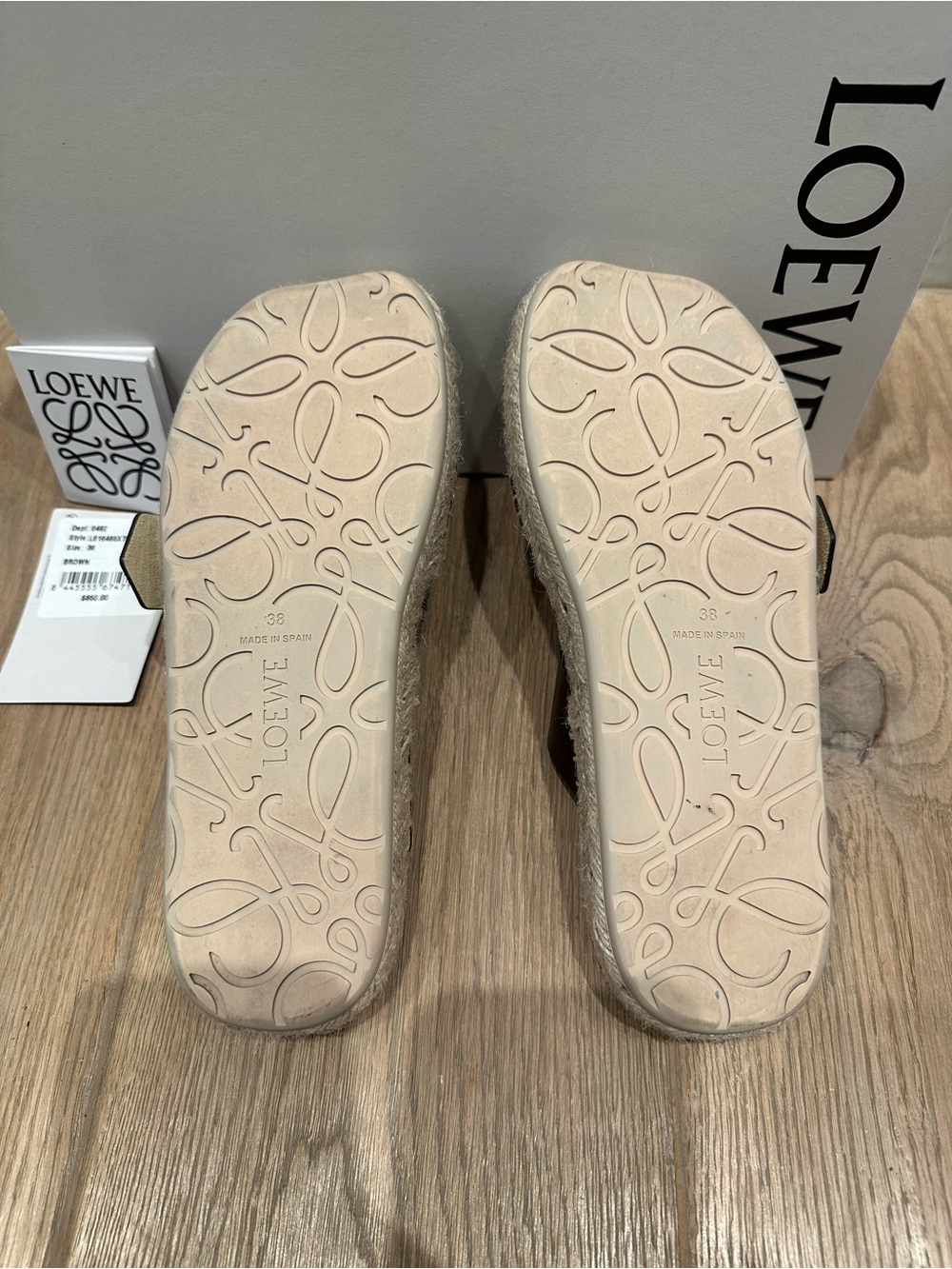 Loewe Petal Brown Espadrille Leather Buckle Slides - Picture 9 of 13